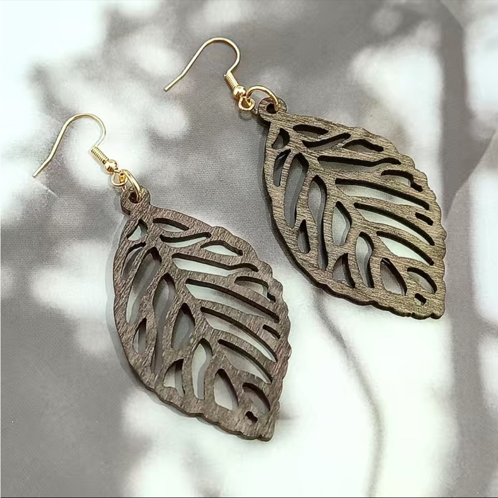 Wood Leaf Earrings